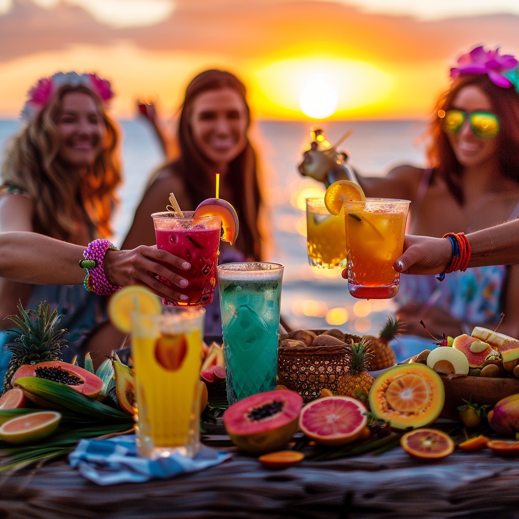 Women celebrating bachelorette party with cocktails on Garden City Beach - perfect for Myrtle Beach area group celebrations and oceanfront vacation rentals